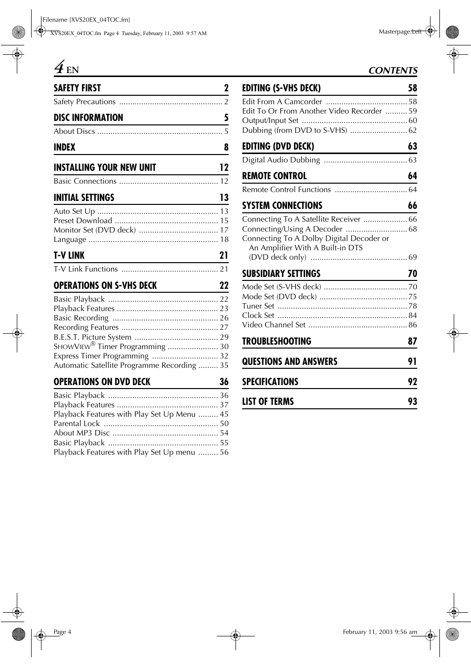 JVC HR-XVS20E User Manual | Page 4 / 96