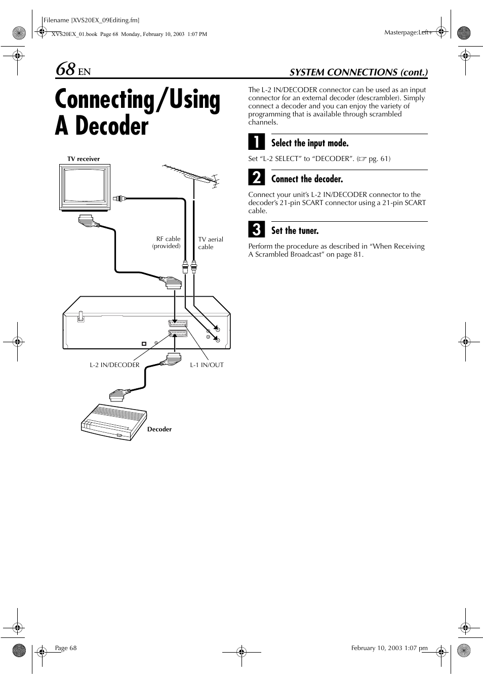 Connecting/using a decoder | JVC HR-XVS20E User Manual | Page 68 / 96