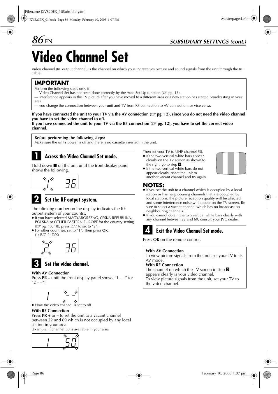 Video channel set, Connection users), Pg. 86 | Pg. 86) | JVC HR-XVS20E User Manual | Page 86 / 96