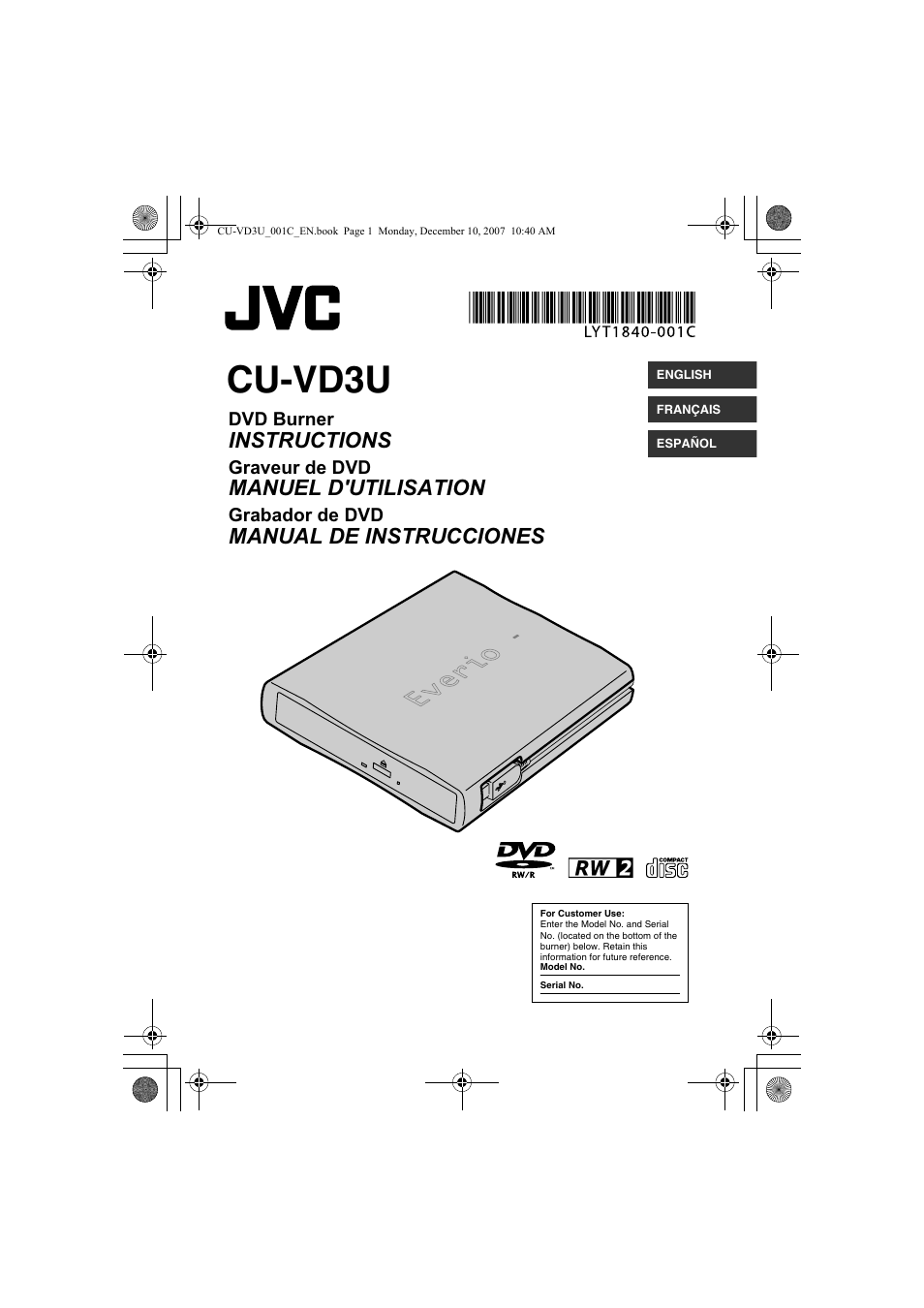 JVC CU-VD3U User Manual | 20 pages