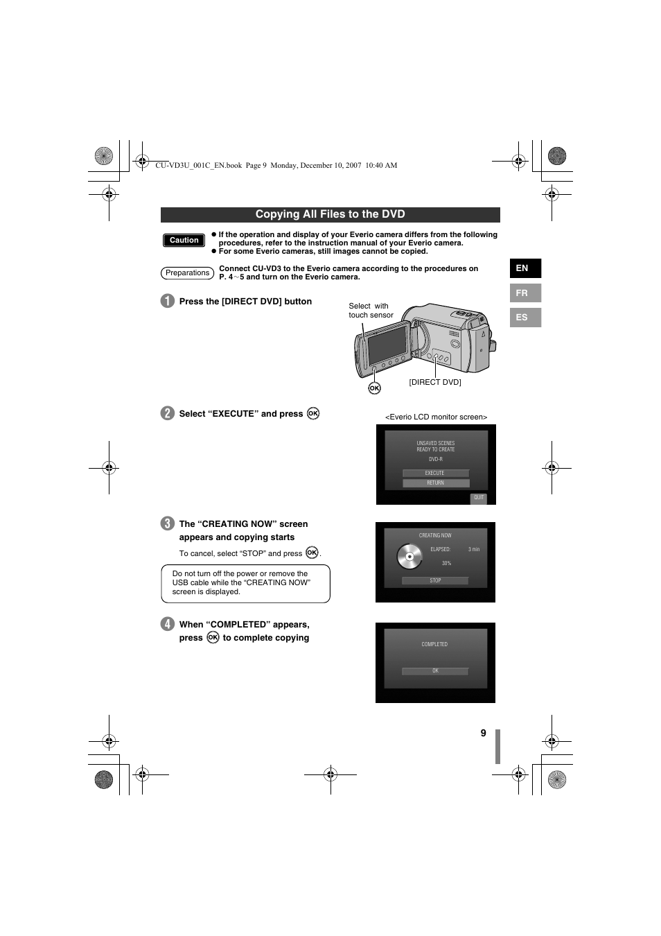 Copying all files to the dvd | JVC CU-VD3U User Manual | Page 9 / 20