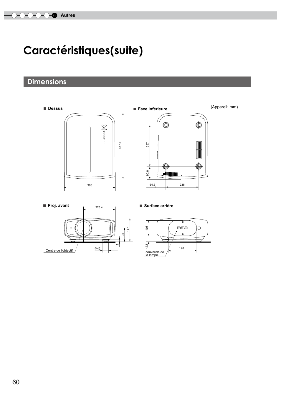 Dimensions, Caractéristiques(suite) | JVC PB006596599-0 User Manual | Page 120 / 181