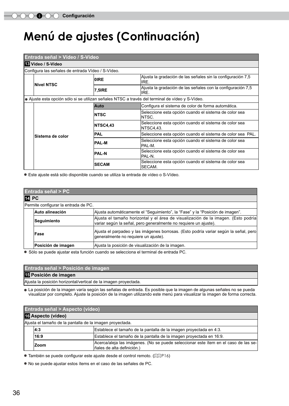 De ajustes, Menú de ajustes (continuación) | JVC PB006596599-0 User Manual | Page 156 / 181