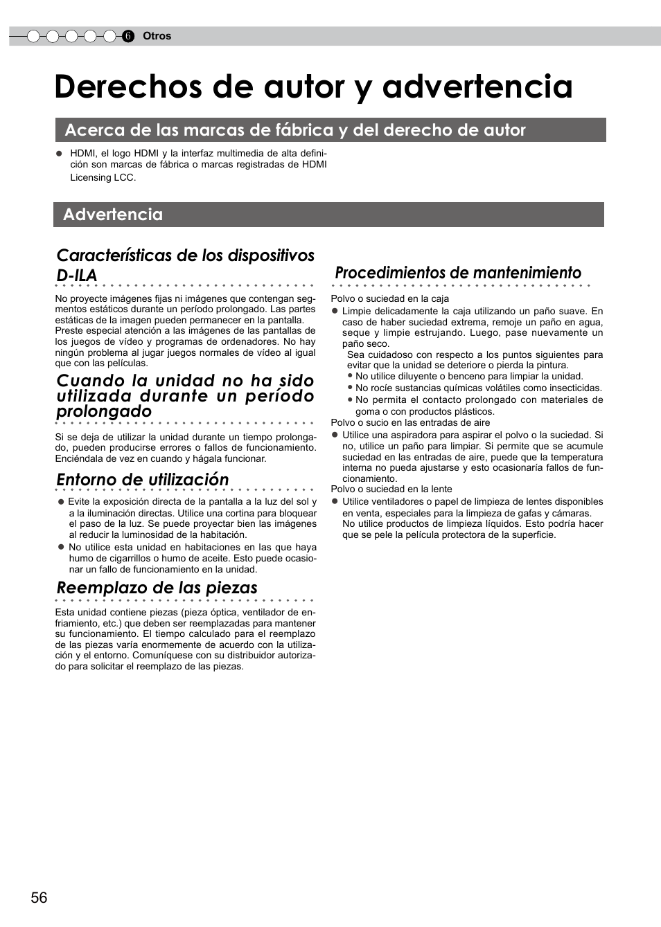 Derechos de autor y advertencia, Advertencia, Acerca de las marcas de fábrica y del | Derecho de autor | JVC PB006596599-0 User Manual | Page 176 / 181