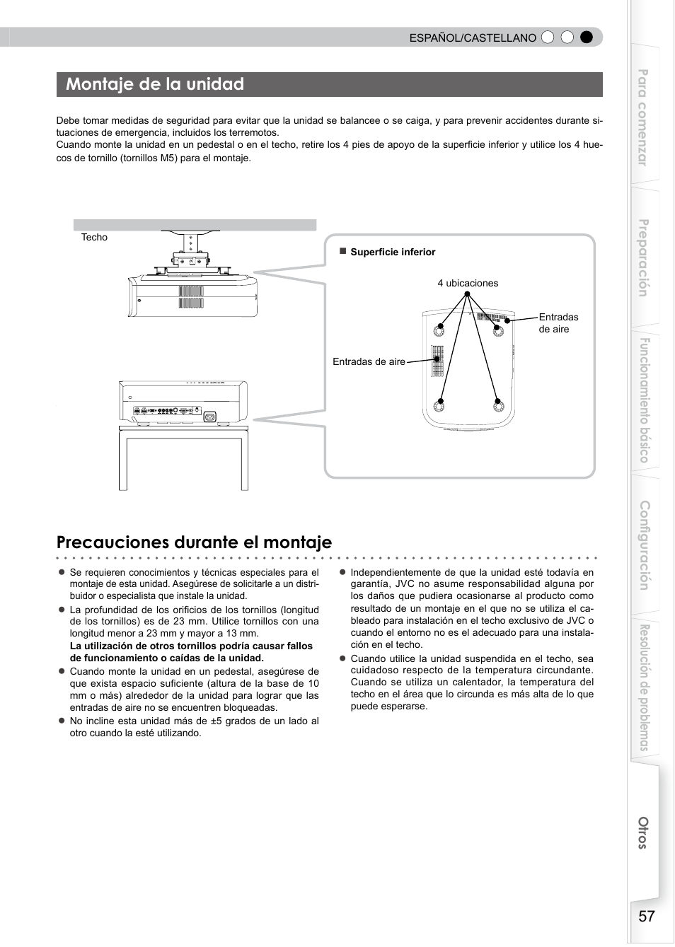 Montaje de la unidad, Precauciones durante el montaje | JVC PB006596599-0 User Manual | Page 177 / 181