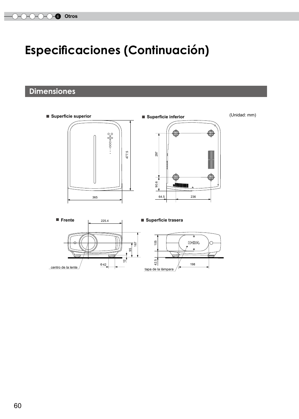 Dimensiones, Especificaciones (continuación) | JVC PB006596599-0 User Manual | Page 180 / 181