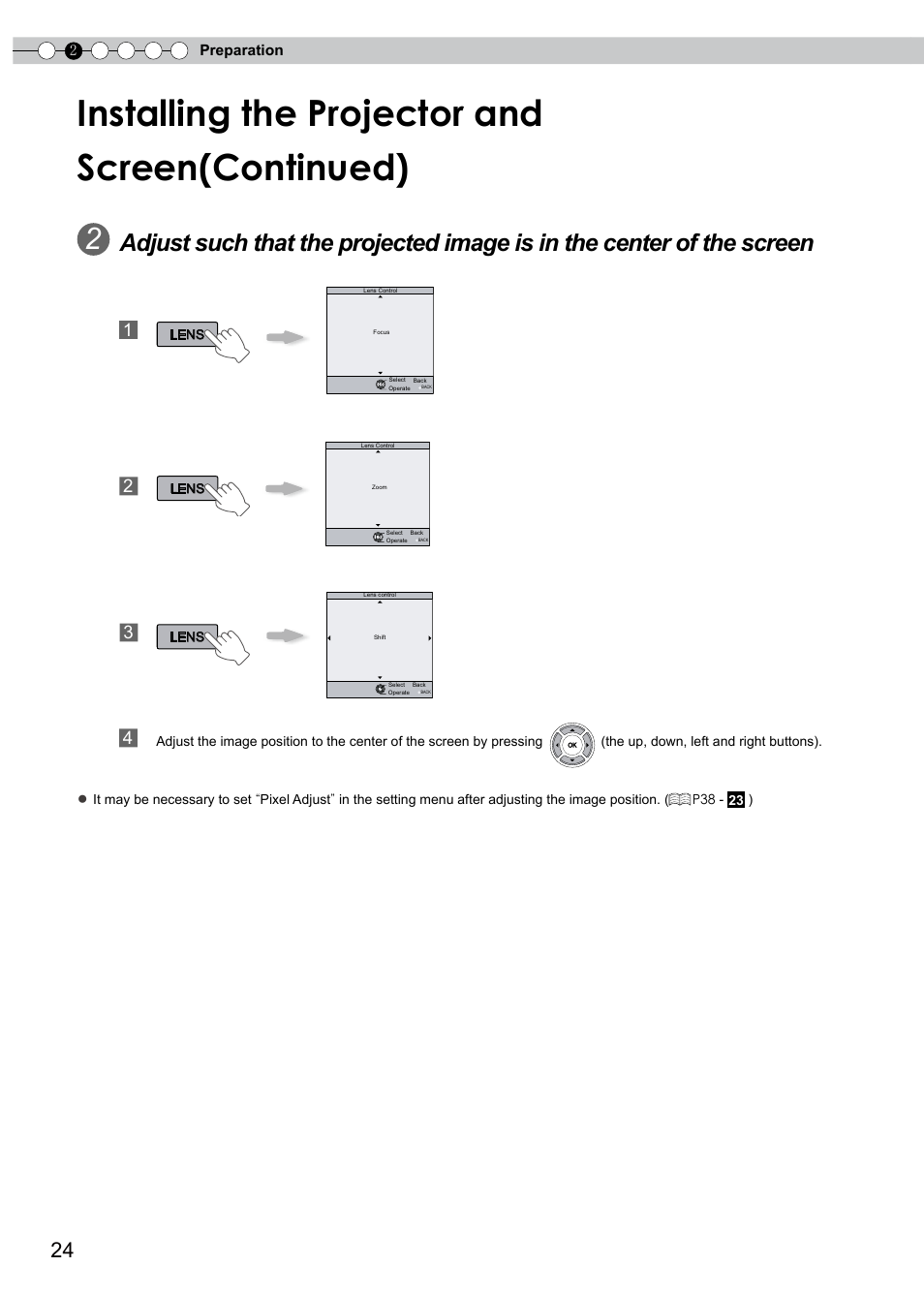 Installing the projector and screen(continued) | JVC PB006596599-0 User Manual | Page 24 / 181