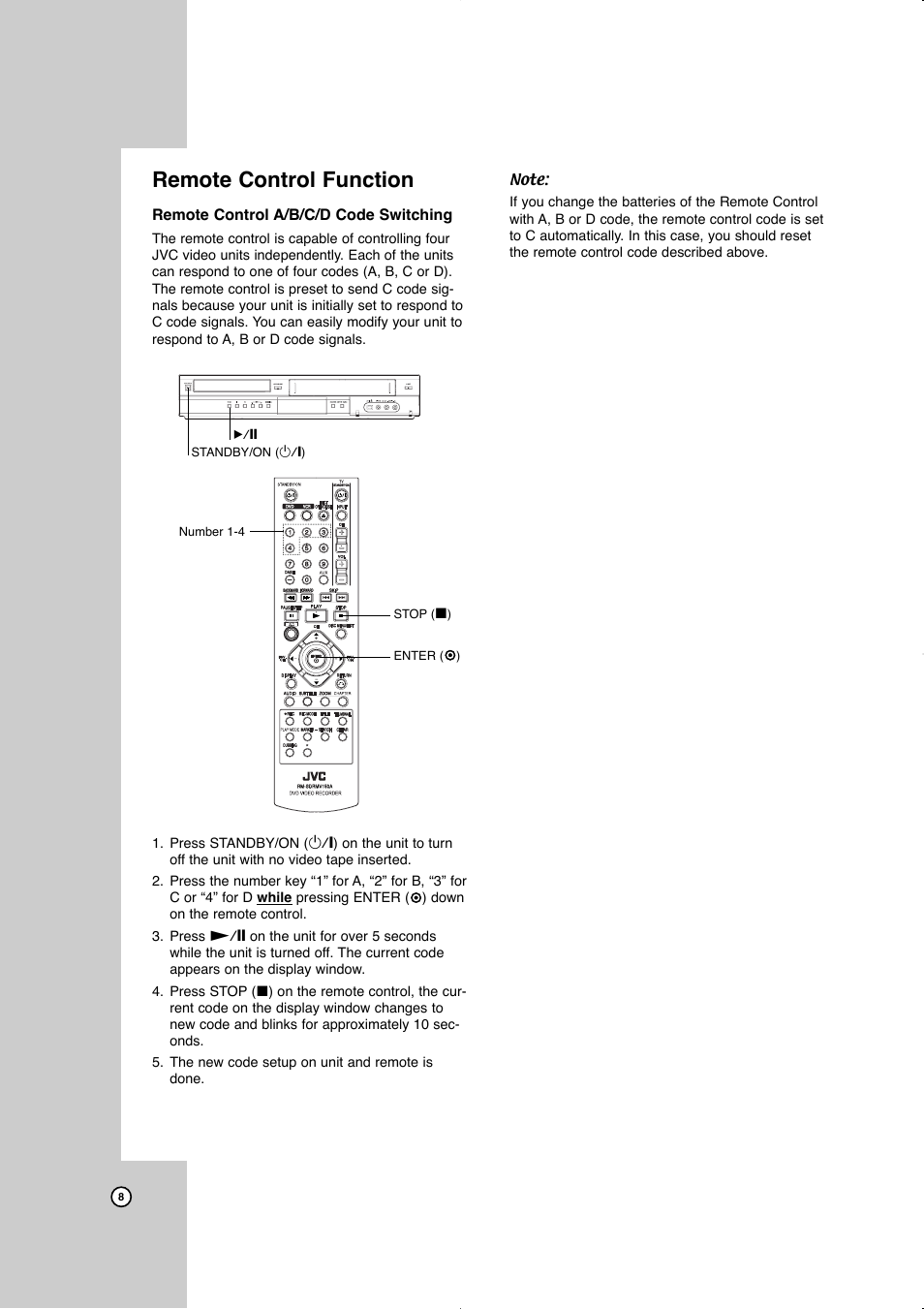 Remote control function | JVC LVT2016-001D User Manual | Page 12 / 60