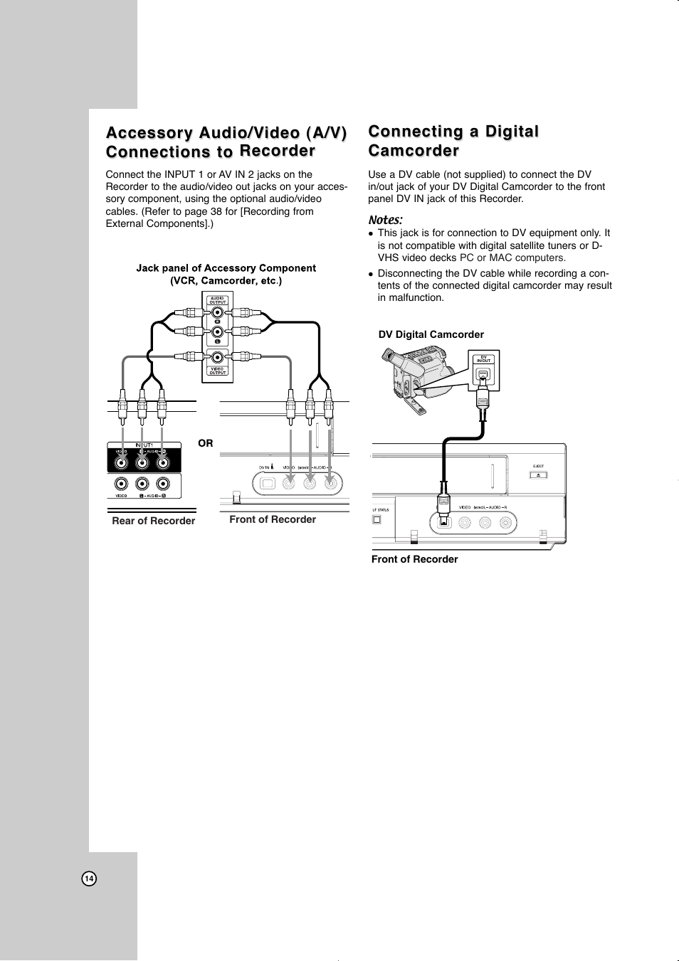Connecting a digital camcorder, Accessory, Connecting a digital | Connecting a digital camcorder camcorder | JVC LVT2016-001D User Manual | Page 18 / 60