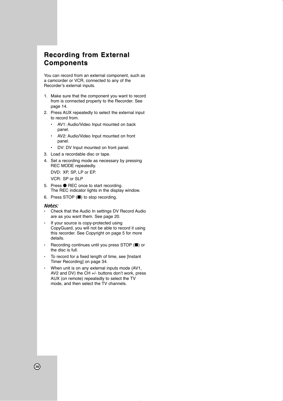 Recording from external components, Recording from external, Recording from external components components | JVC LVT2016-001D User Manual | Page 42 / 60