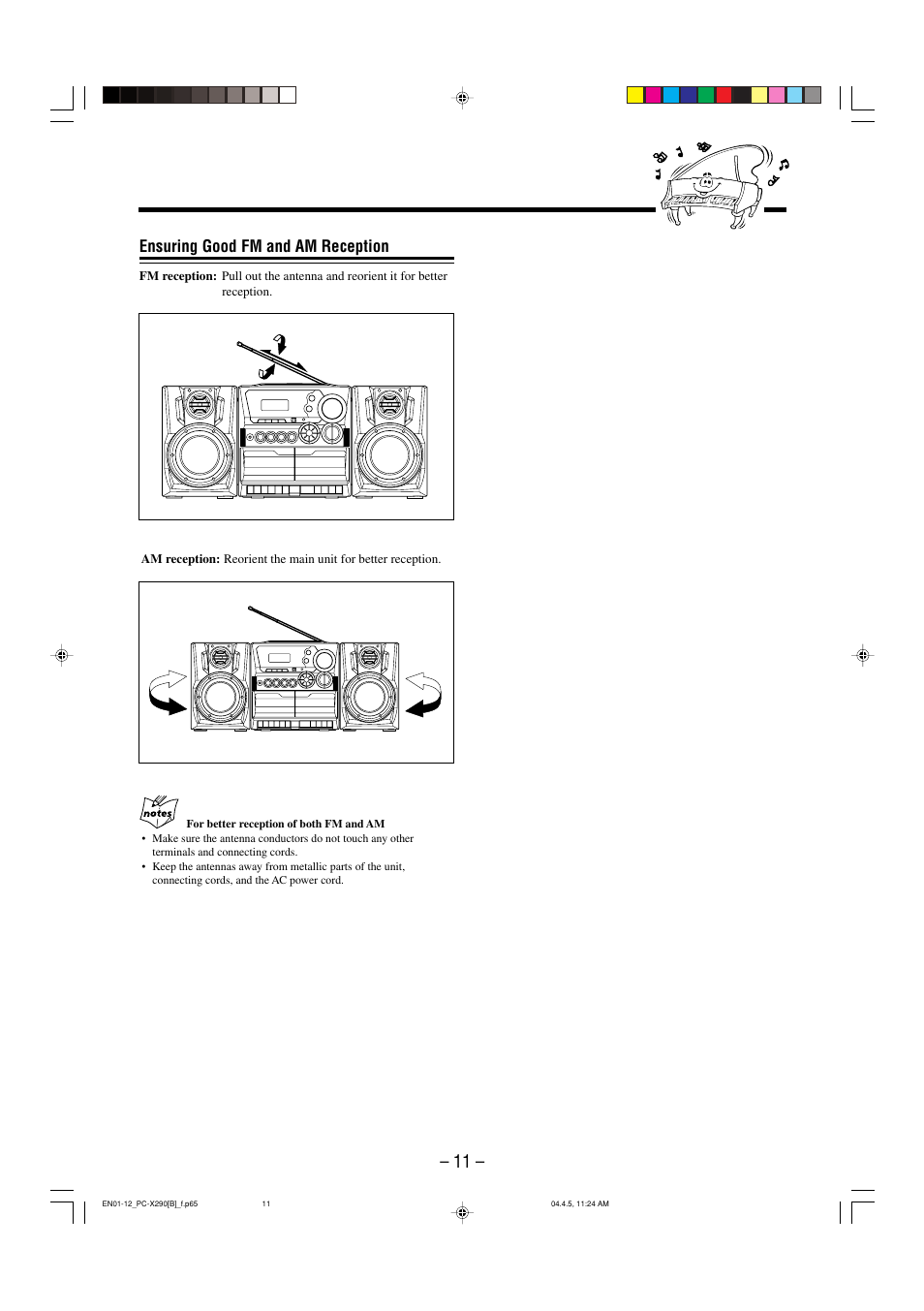 Ensuring good fm and am reception | JVC PCX290 User Manual | Page 14 / 24