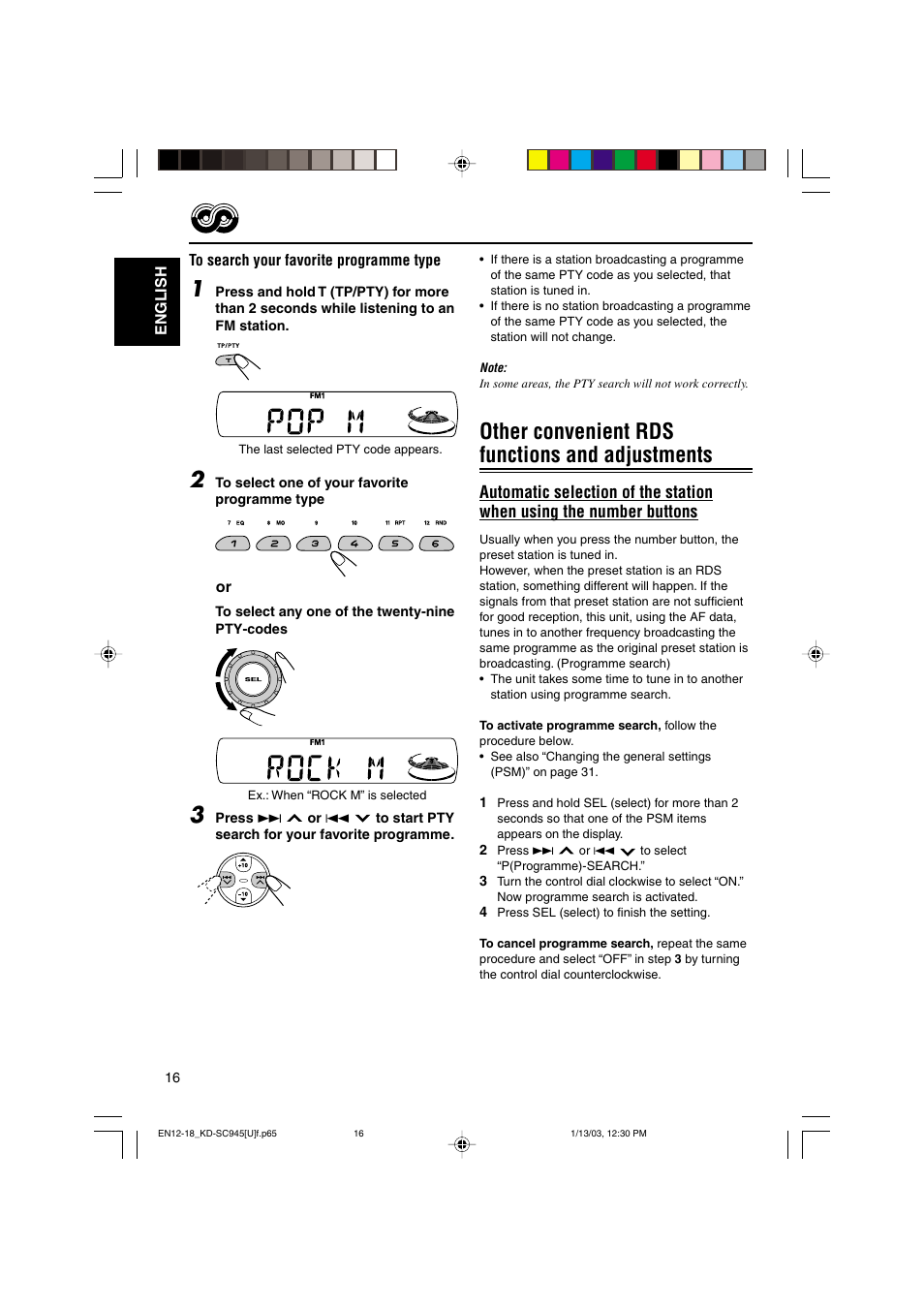 Other convenient rds functions and adjustments | JVC GET0143-001A User Manual | Page 16 / 43