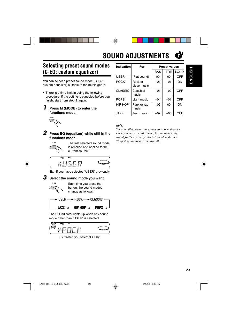 Sound adjustments | JVC GET0143-001A User Manual | Page 29 / 43