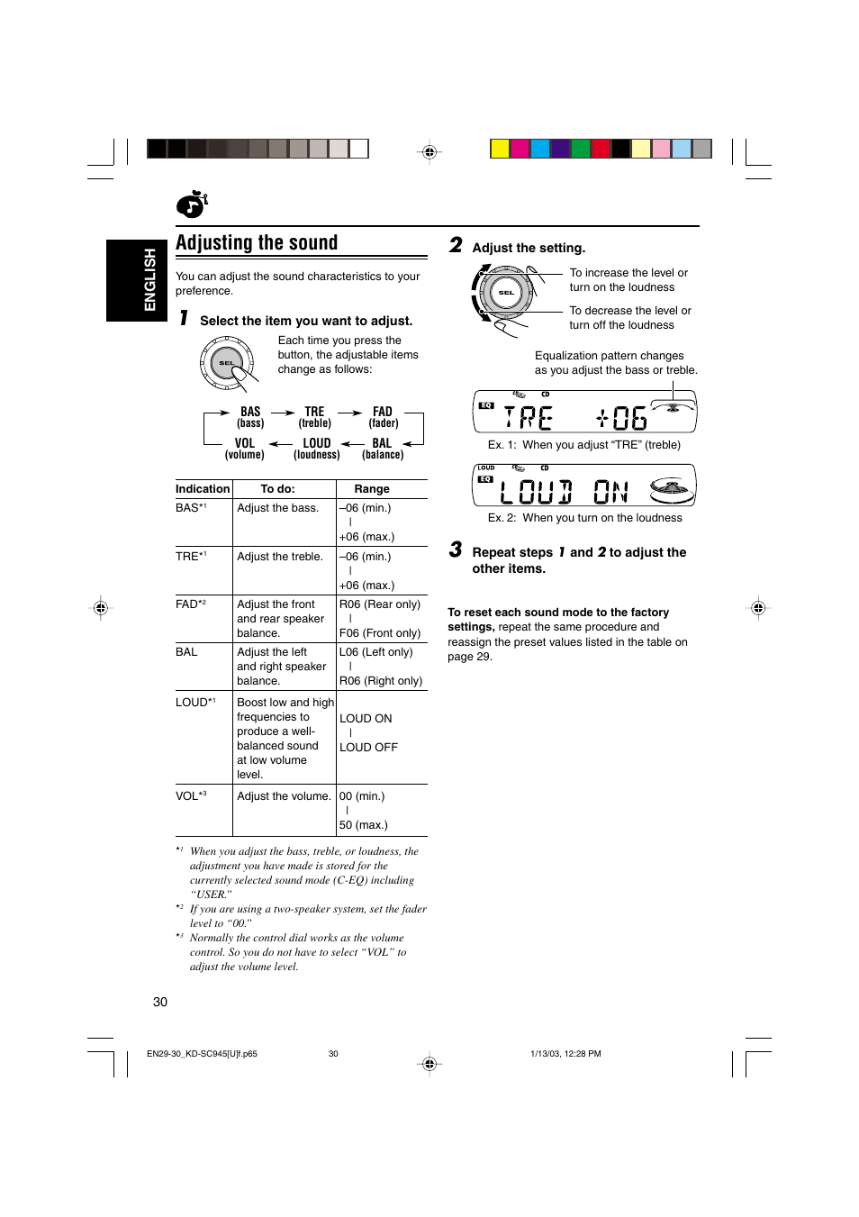 Adjusting the sound, English | JVC GET0143-001A User Manual | Page 30 / 43