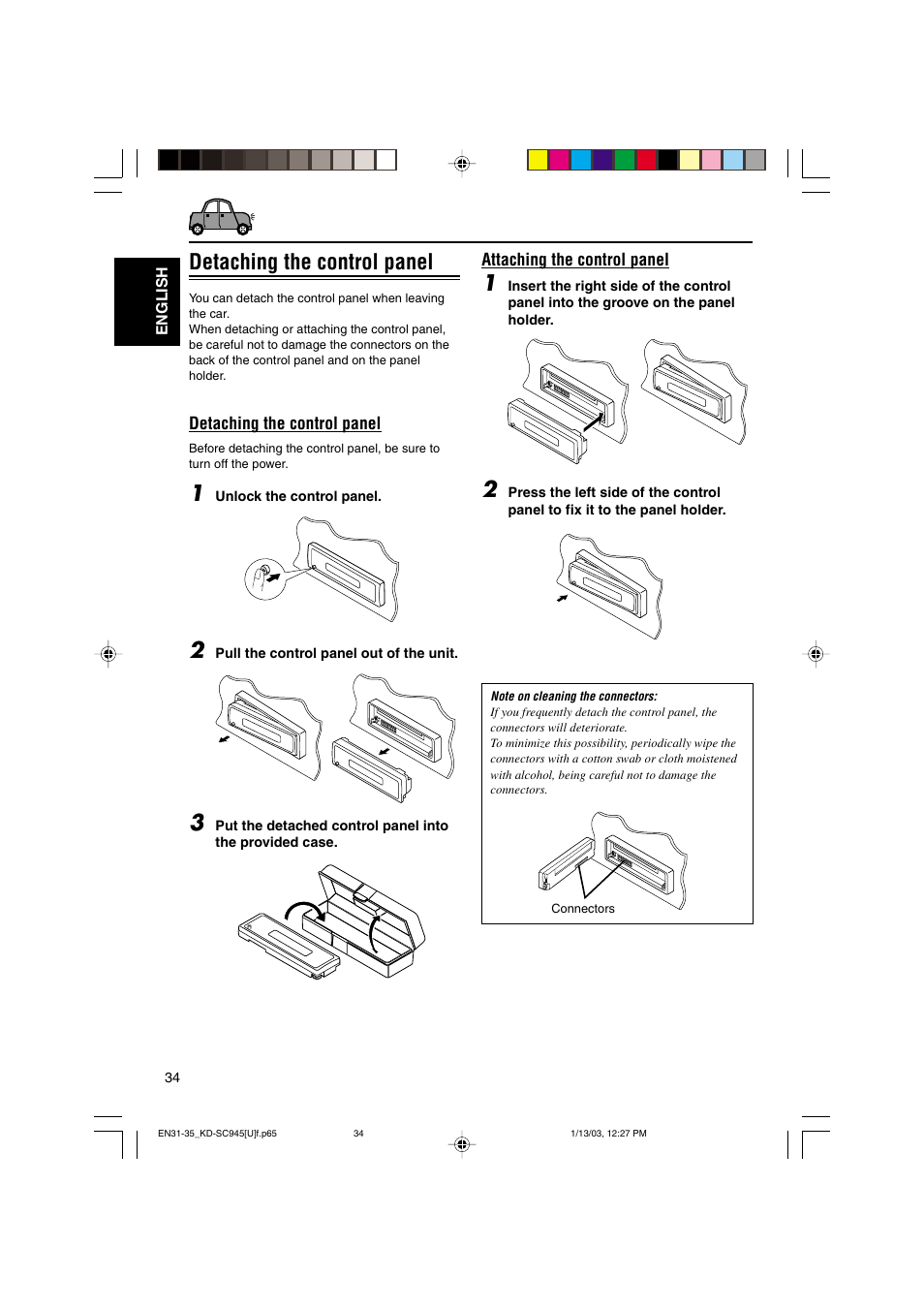 Detaching the control panel | JVC GET0143-001A User Manual | Page 34 / 43