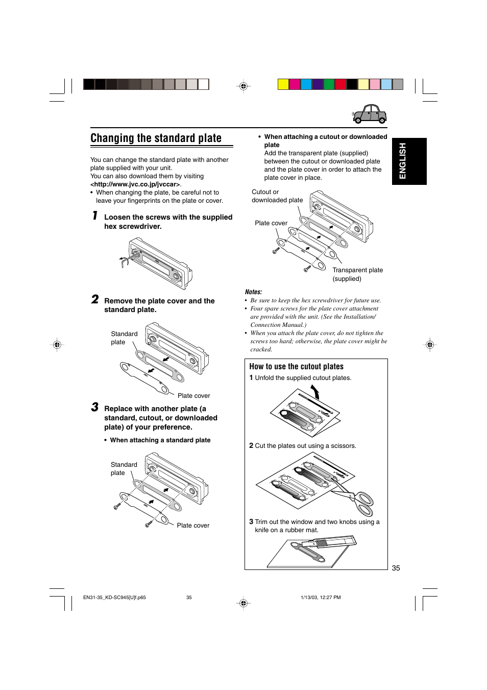 Changing the standard plate | JVC GET0143-001A User Manual | Page 35 / 43