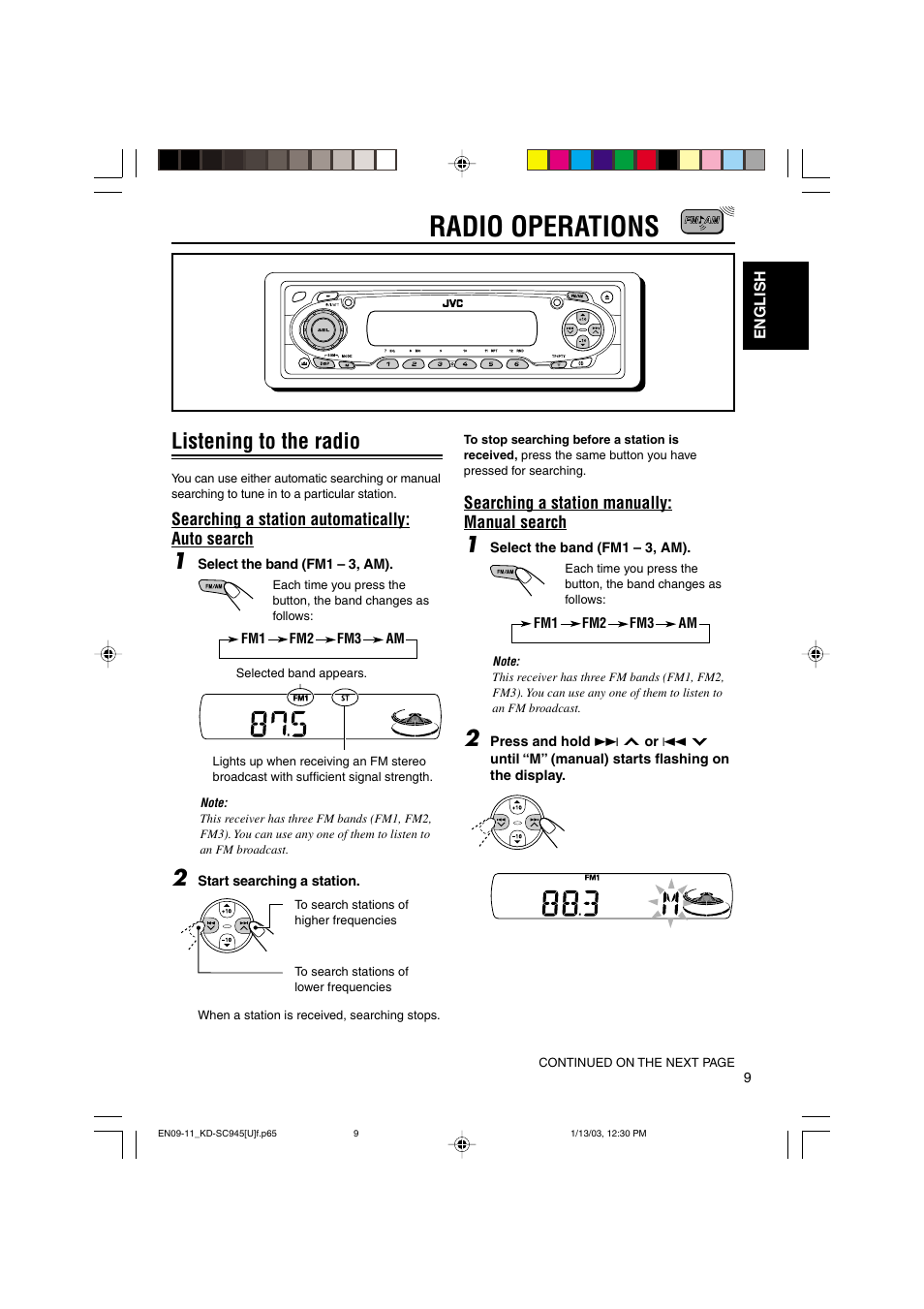 Radio operations, Listening to the radio | JVC GET0143-001A User Manual | Page 9 / 43