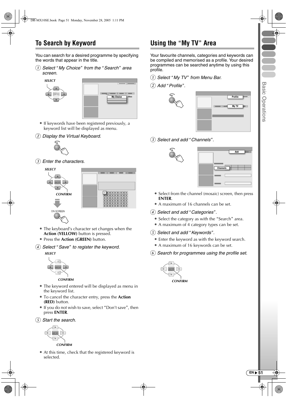To search by keyword, Using the "my tv" area, To search by keyword using the amy tvb area | Using the amy tvb area | JVC DR-MX10SE User Manual | Page 51 / 128