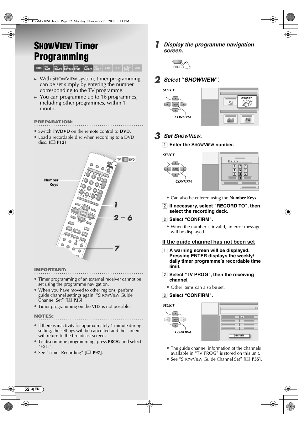 Showview timer programming, Timer programming, Abcdef ghilm | Ab - f | JVC DR-MX10SE User Manual | Page 52 / 128
