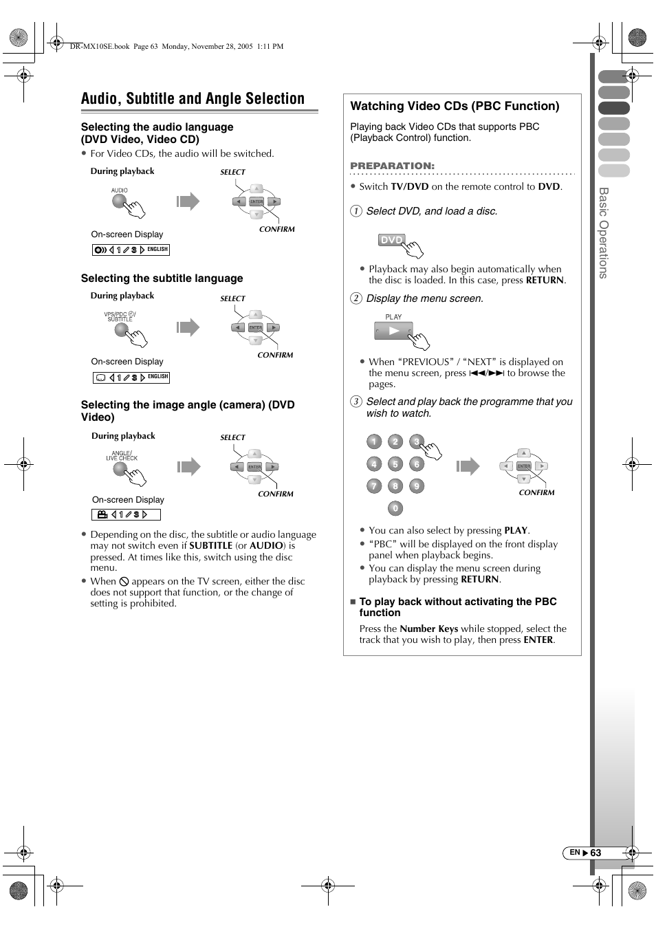 Audio, subtitle and angle selection | JVC DR-MX10SE User Manual | Page 63 / 128