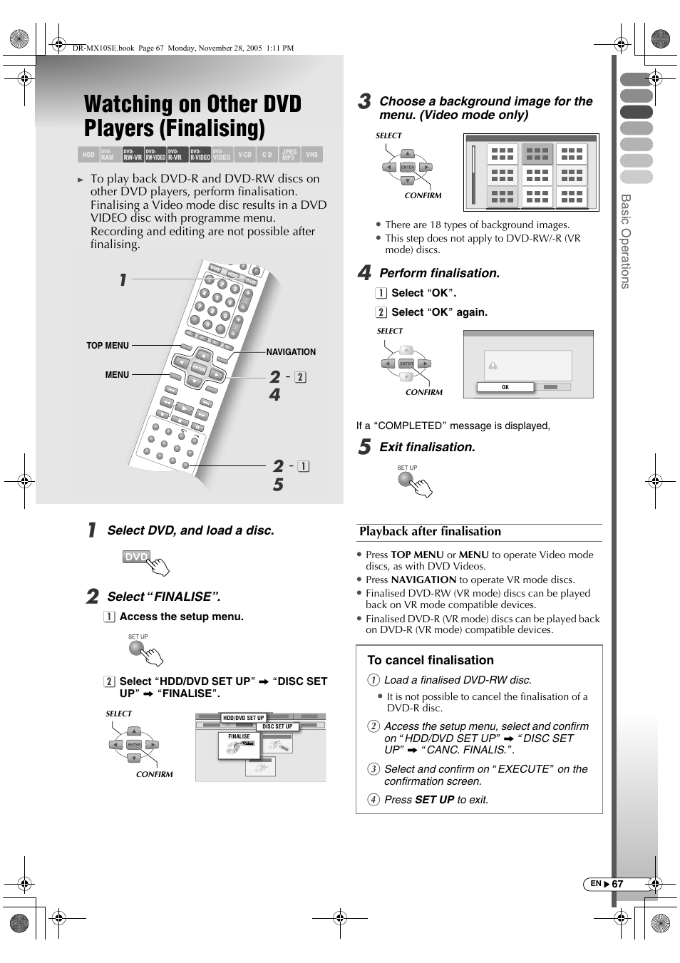 Watching on other dvd players (finalising), Ab cdef ghilm | JVC DR-MX10SE User Manual | Page 67 / 128