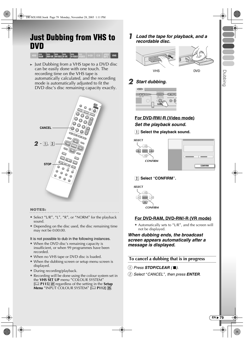 Just dubbing from vhs to dvd, Abcdef ghil m | JVC DR-MX10SE User Manual | Page 79 / 128