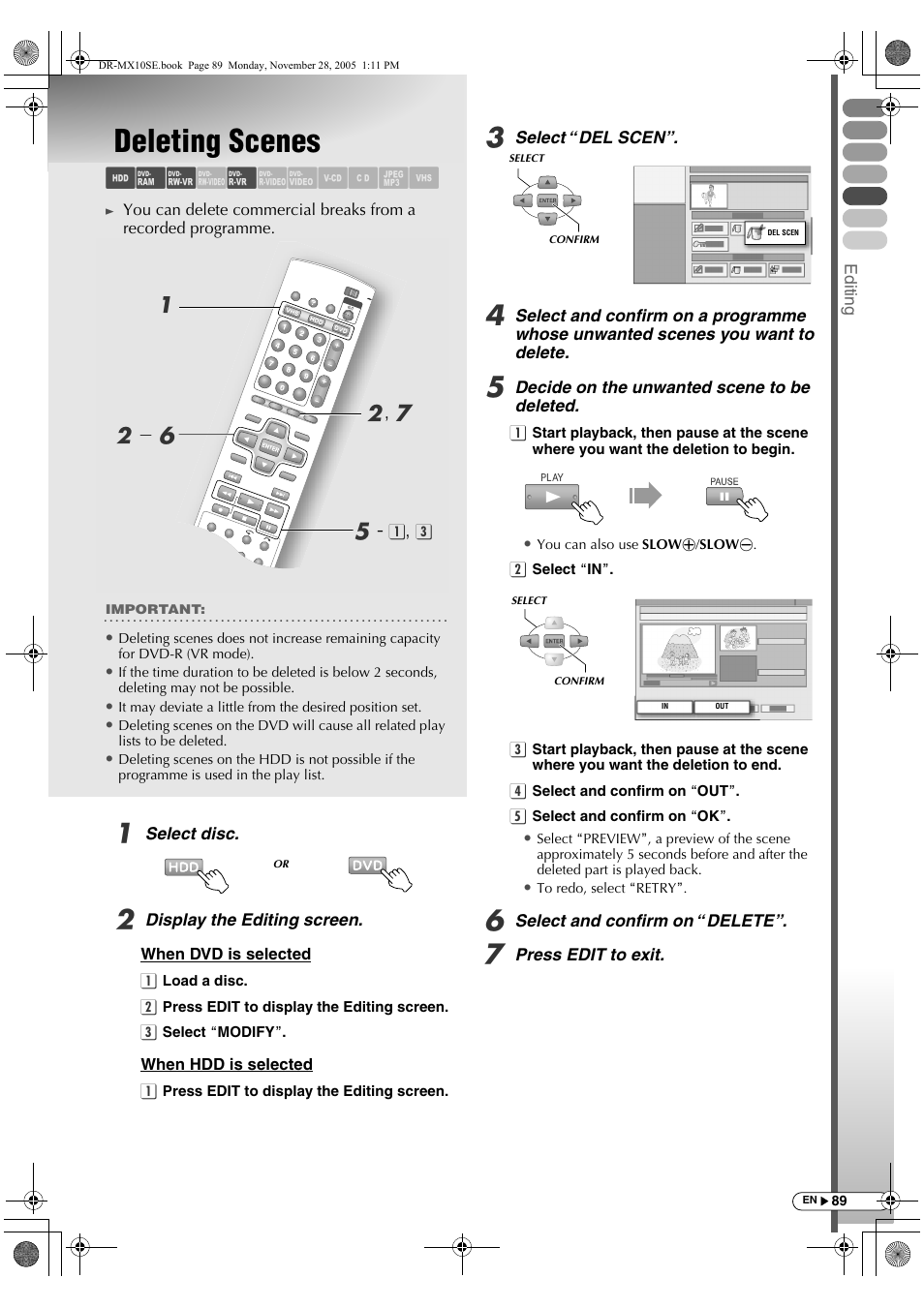 Deleting scenes, Abc d e fghilm | JVC DR-MX10SE User Manual | Page 89 / 128