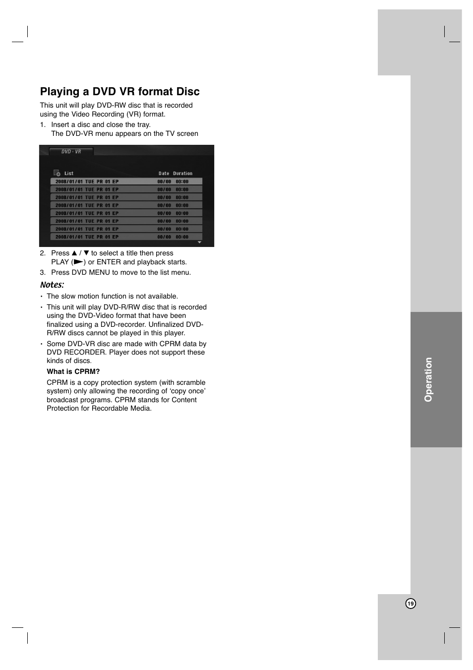 Playing a dvd vr format disc, Operation | JVC XV-N372S User Manual | Page 19 / 25