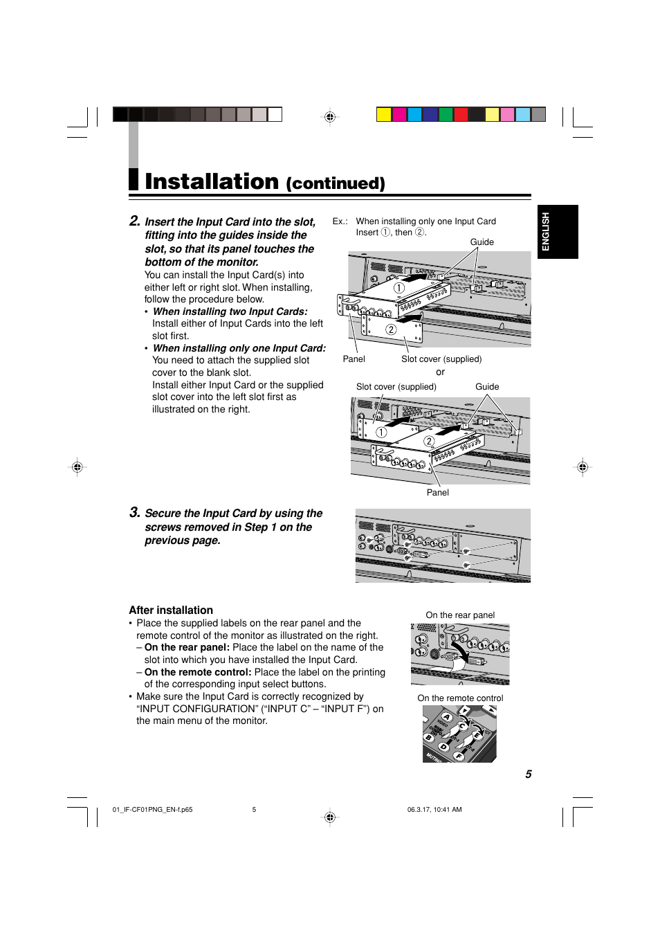 Installation, Continued) | JVC Video Input Card IF-CF01PNG User Manual | Page 6 / 10