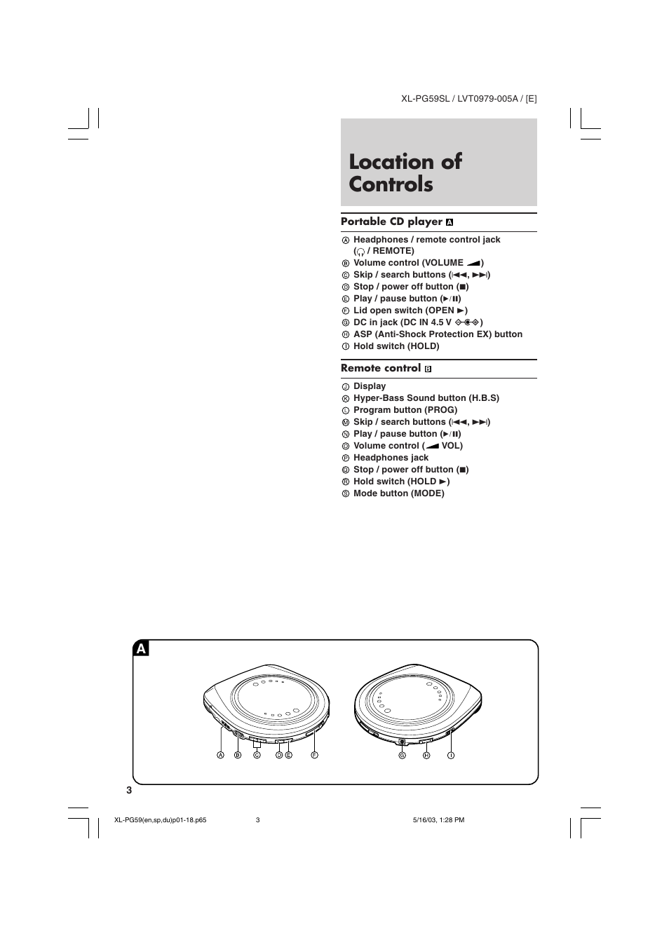 Location of controls | JVC XL-PG59SL User Manual | Page 12 / 42