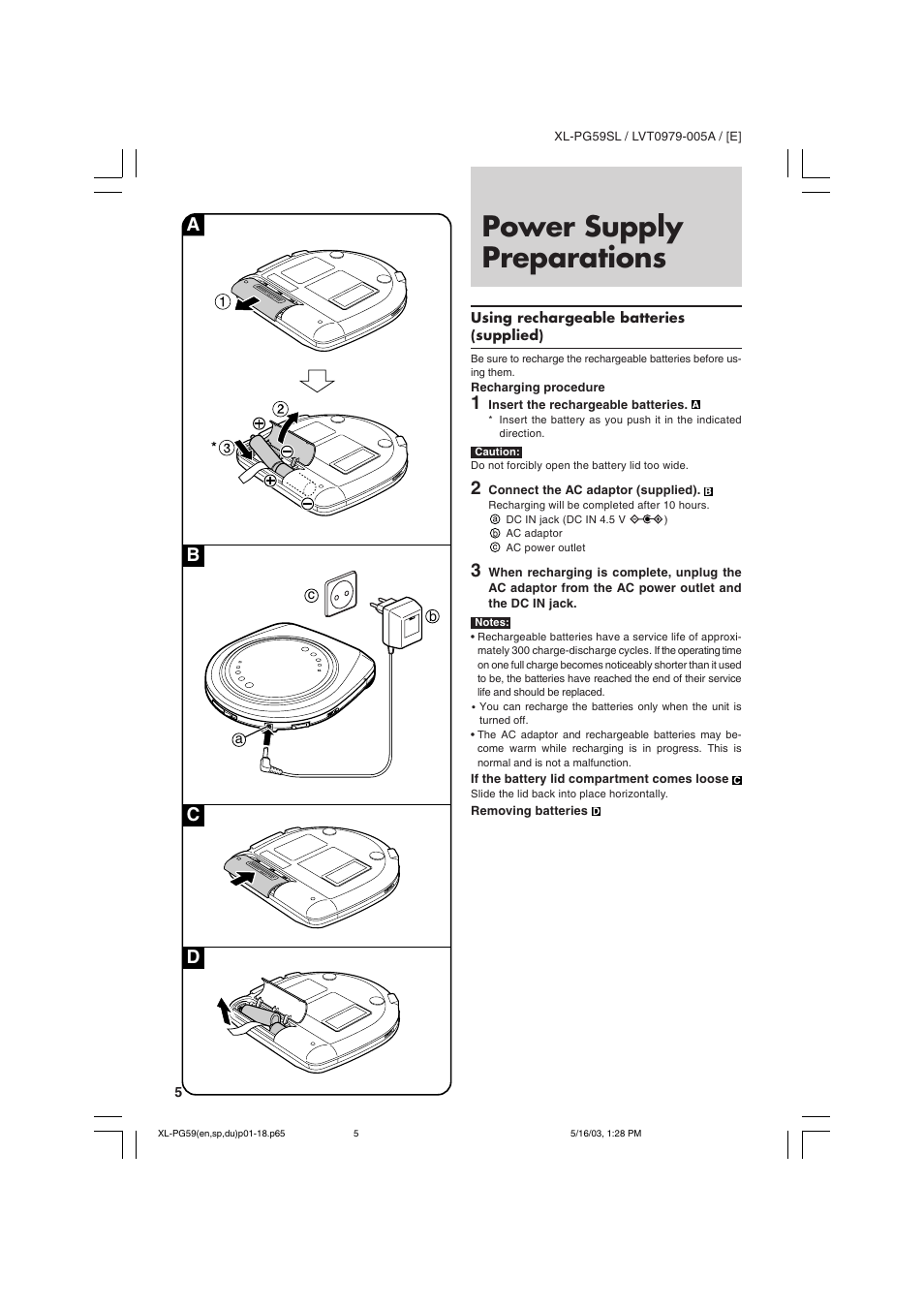 Power supply preparations, Ab c d | JVC XL-PG59SL User Manual | Page 14 / 42
