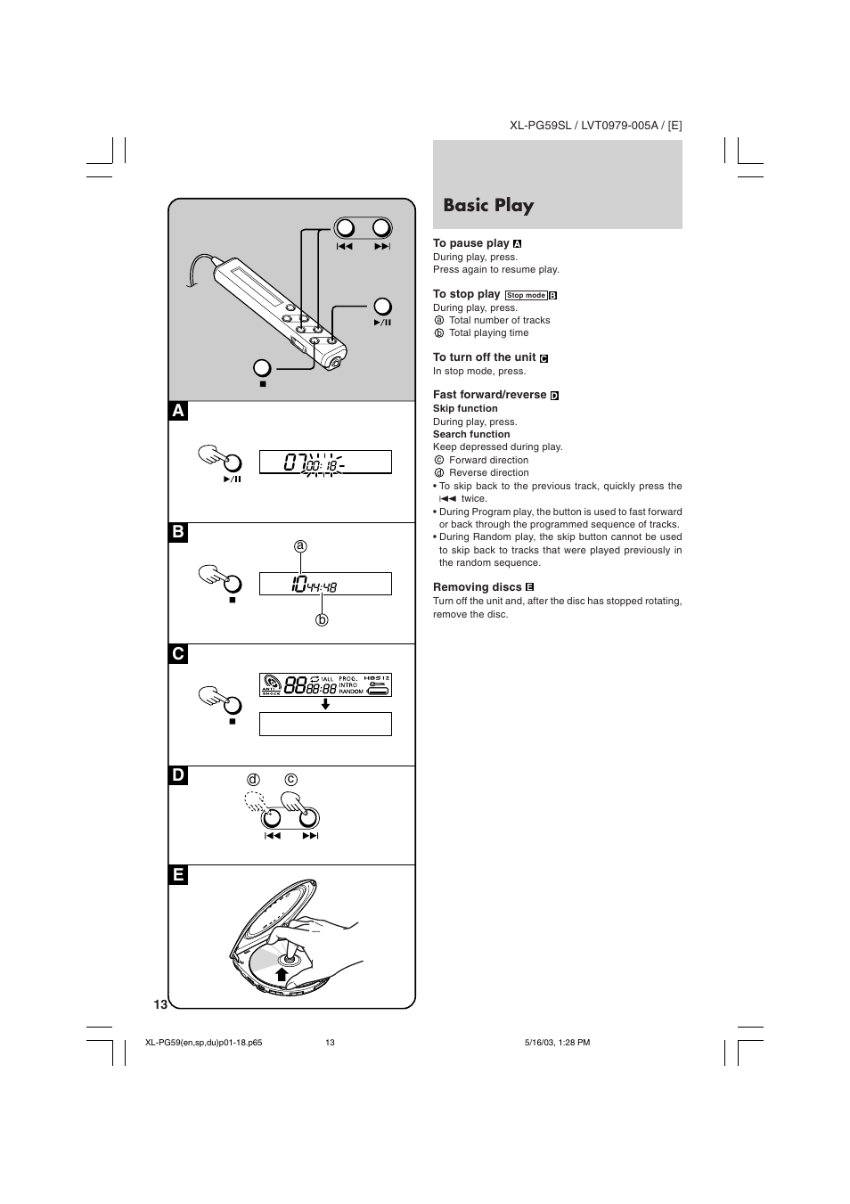 Basic play, Ab c d e | JVC XL-PG59SL User Manual | Page 22 / 42