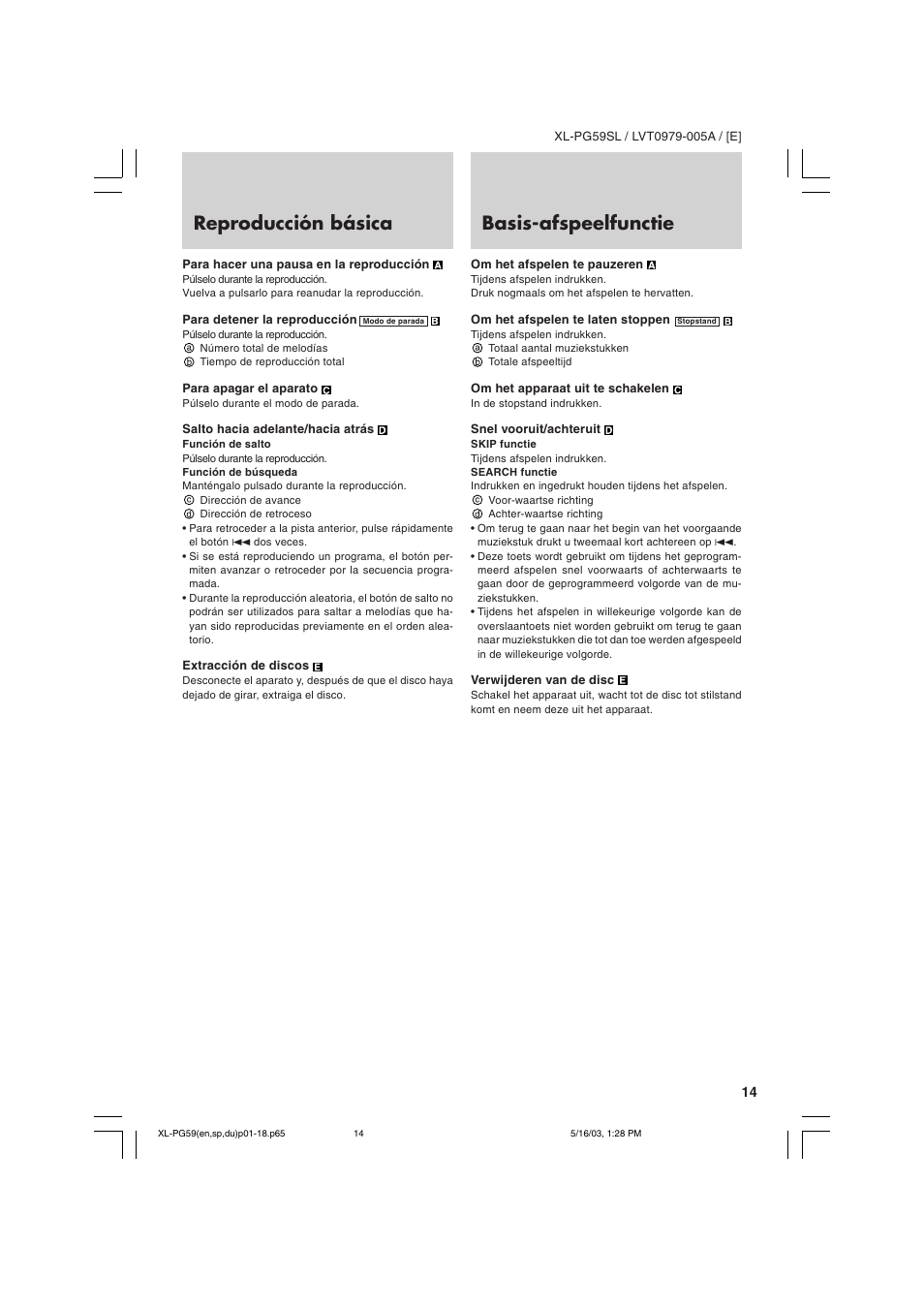 Reproducción básica, Basis-afspeelfunctie | JVC XL-PG59SL User Manual | Page 23 / 42