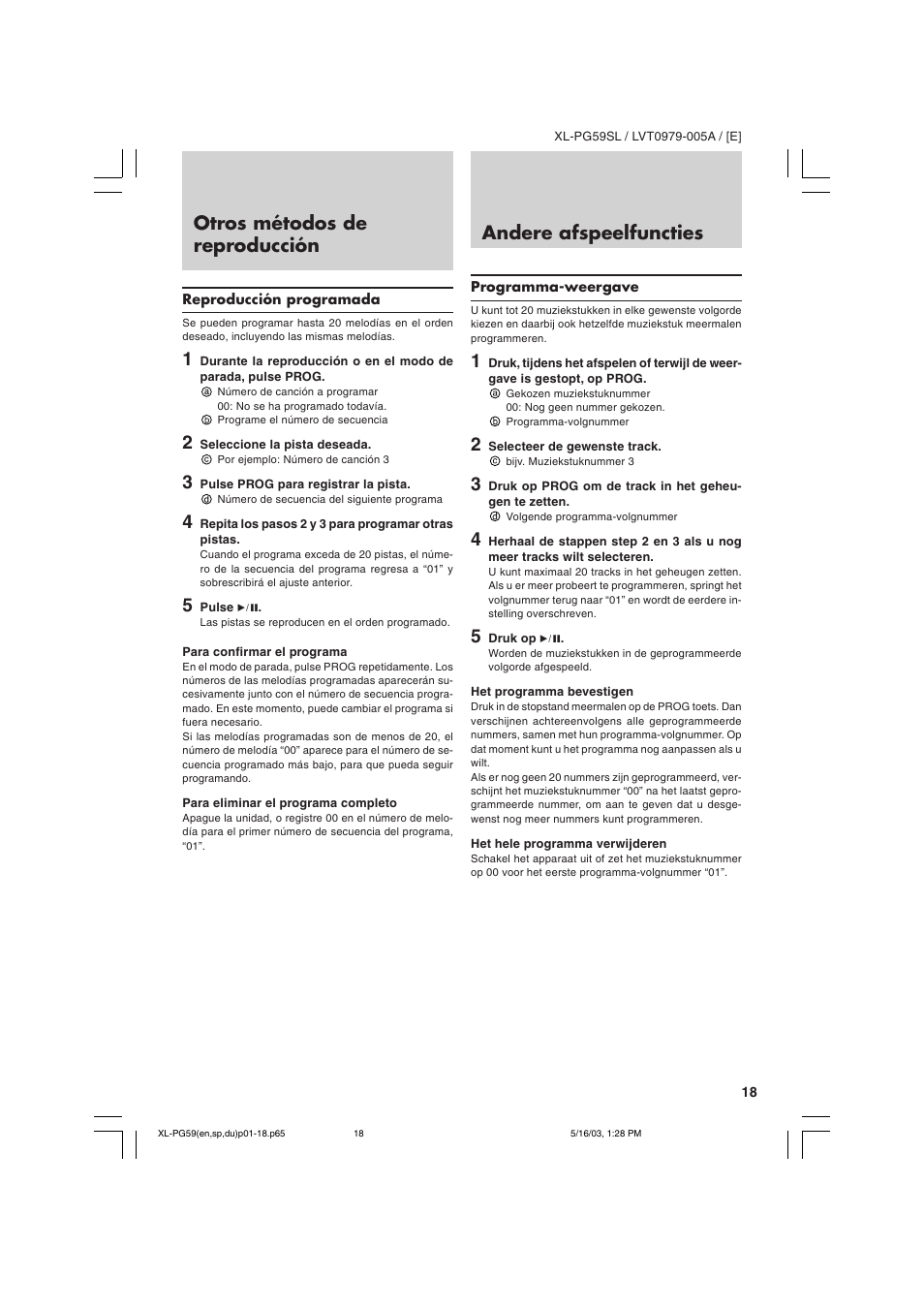 Otros métodos de reproducción, Andere afspeelfuncties | JVC XL-PG59SL User Manual | Page 27 / 42