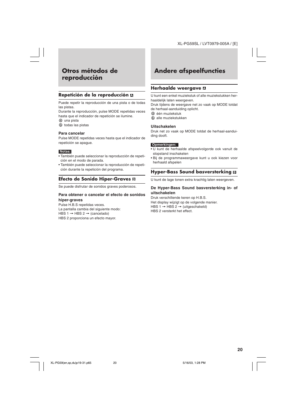 Otros métodos de reproducción, Andere afspeelfuncties | JVC XL-PG59SL User Manual | Page 29 / 42