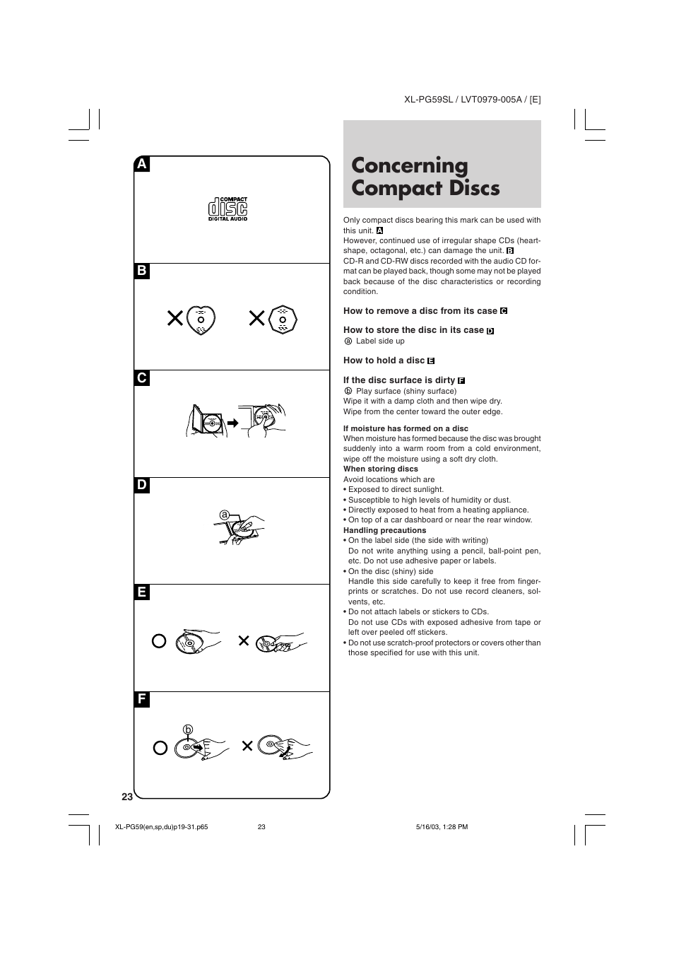 Concerning compact discs | JVC XL-PG59SL User Manual | Page 32 / 42