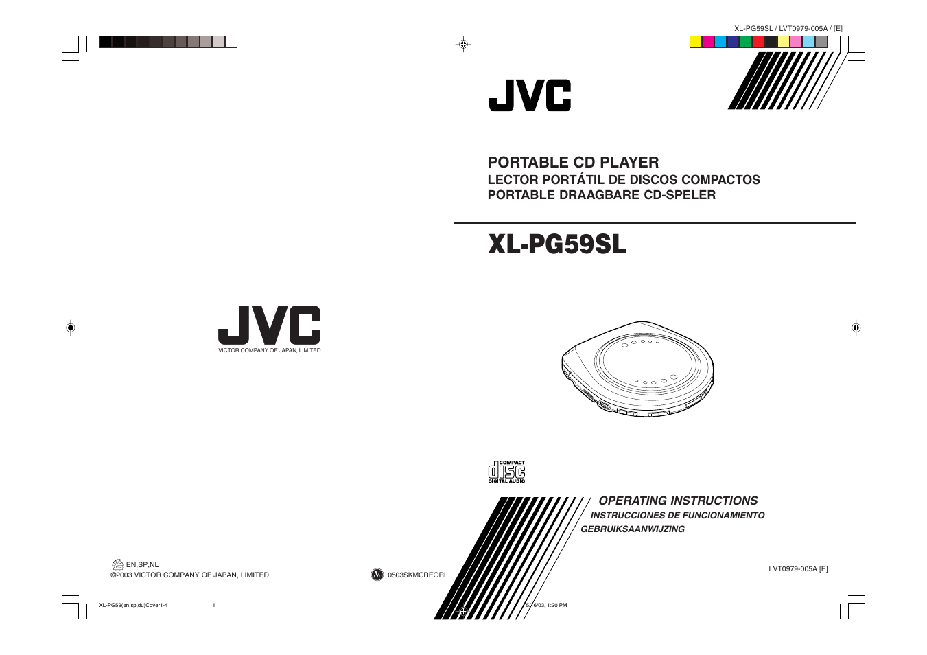Xl-pg59sl, Portable cd player, Operating instructions | JVC XL-PG59SL User Manual | Page 42 / 42