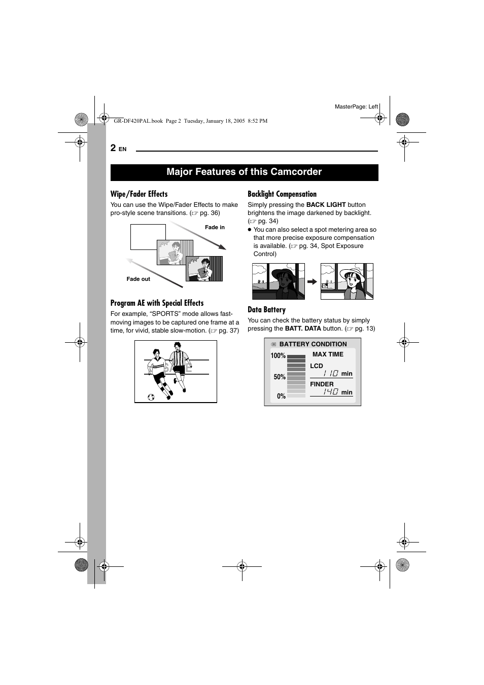 Major features of this camcorder | JVC GR-DF420 User Manual | Page 2 / 52