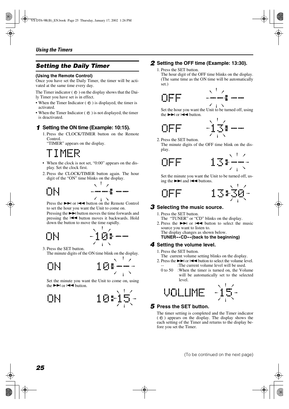 Setting the daily timer | JVC CA-VSDT9R User Manual | Page 28 / 32