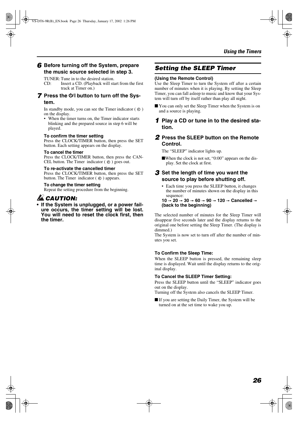 Setting the sleep timer | JVC CA-VSDT9R User Manual | Page 29 / 32