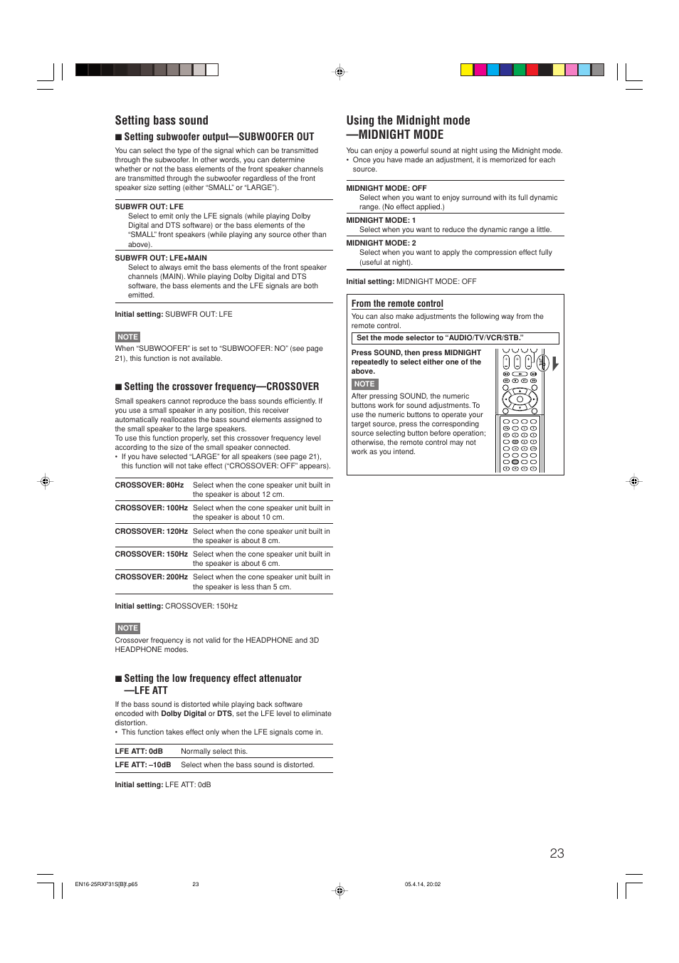 Setting bass sound, Using the midnight mode —midnight mode | JVC LVT1306-007A User Manual | Page 27 / 55