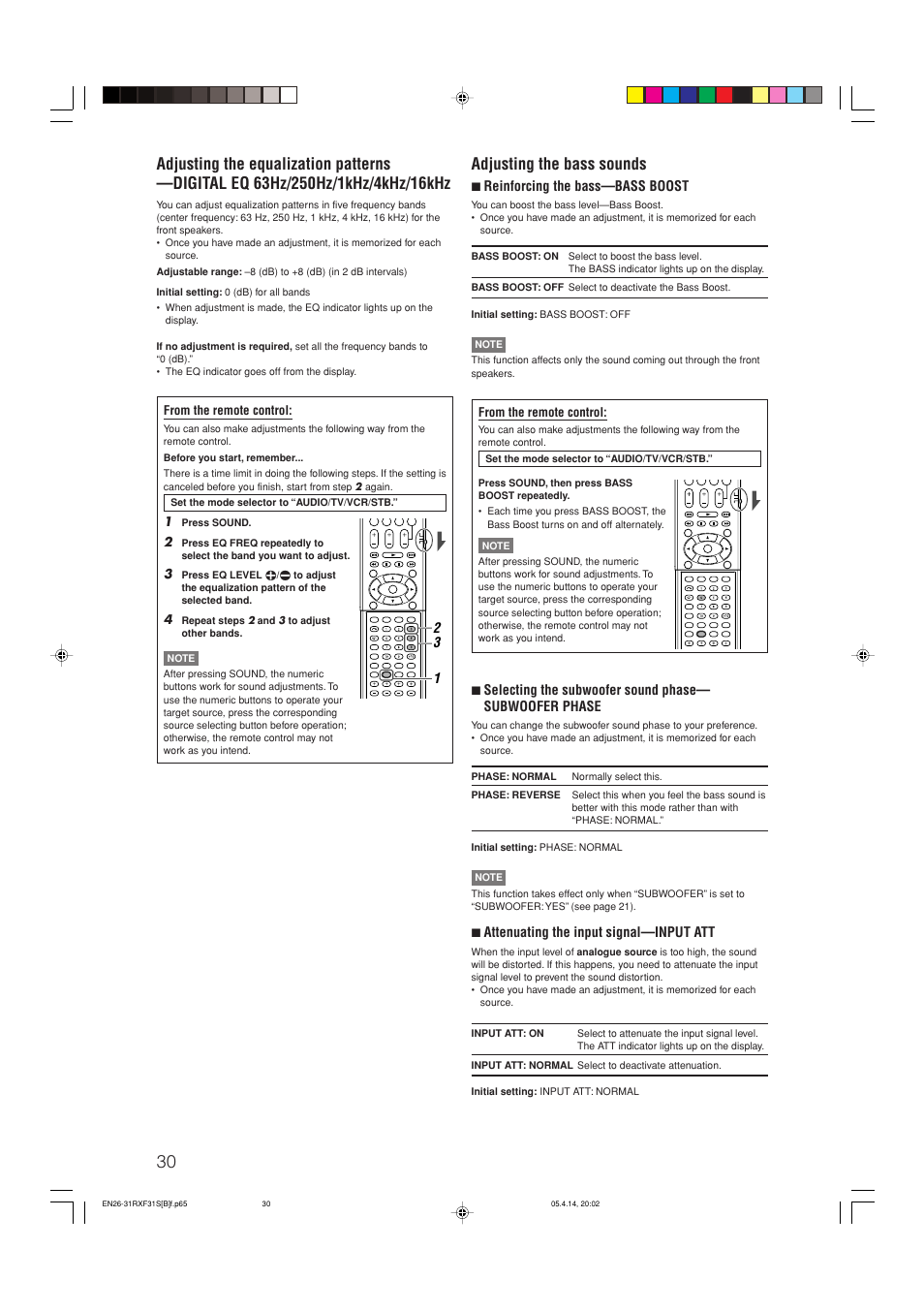 Adjusting the bass sounds | JVC LVT1306-007A User Manual | Page 34 / 55