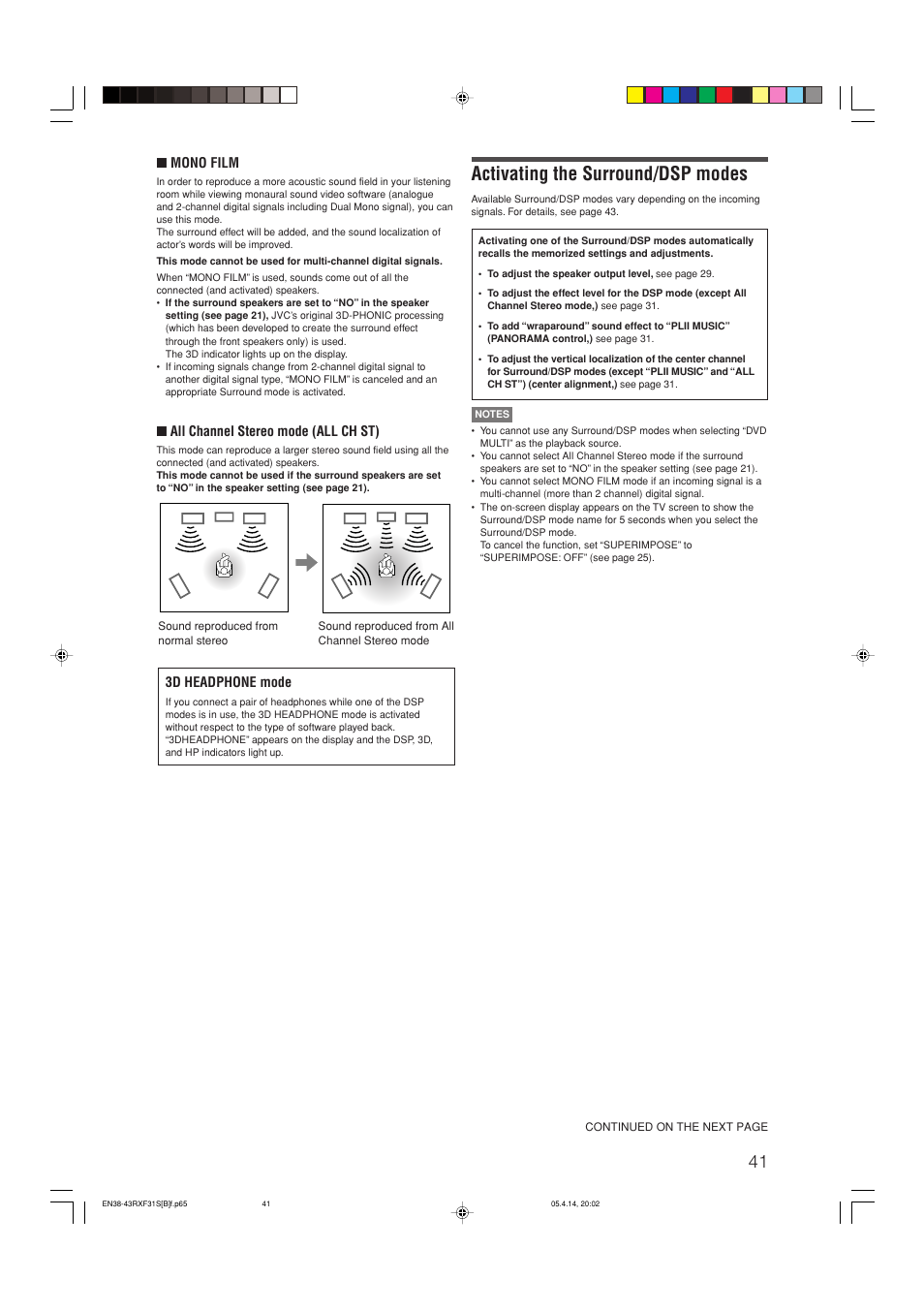 Activating the surround/dsp modes | JVC LVT1306-007A User Manual | Page 45 / 55