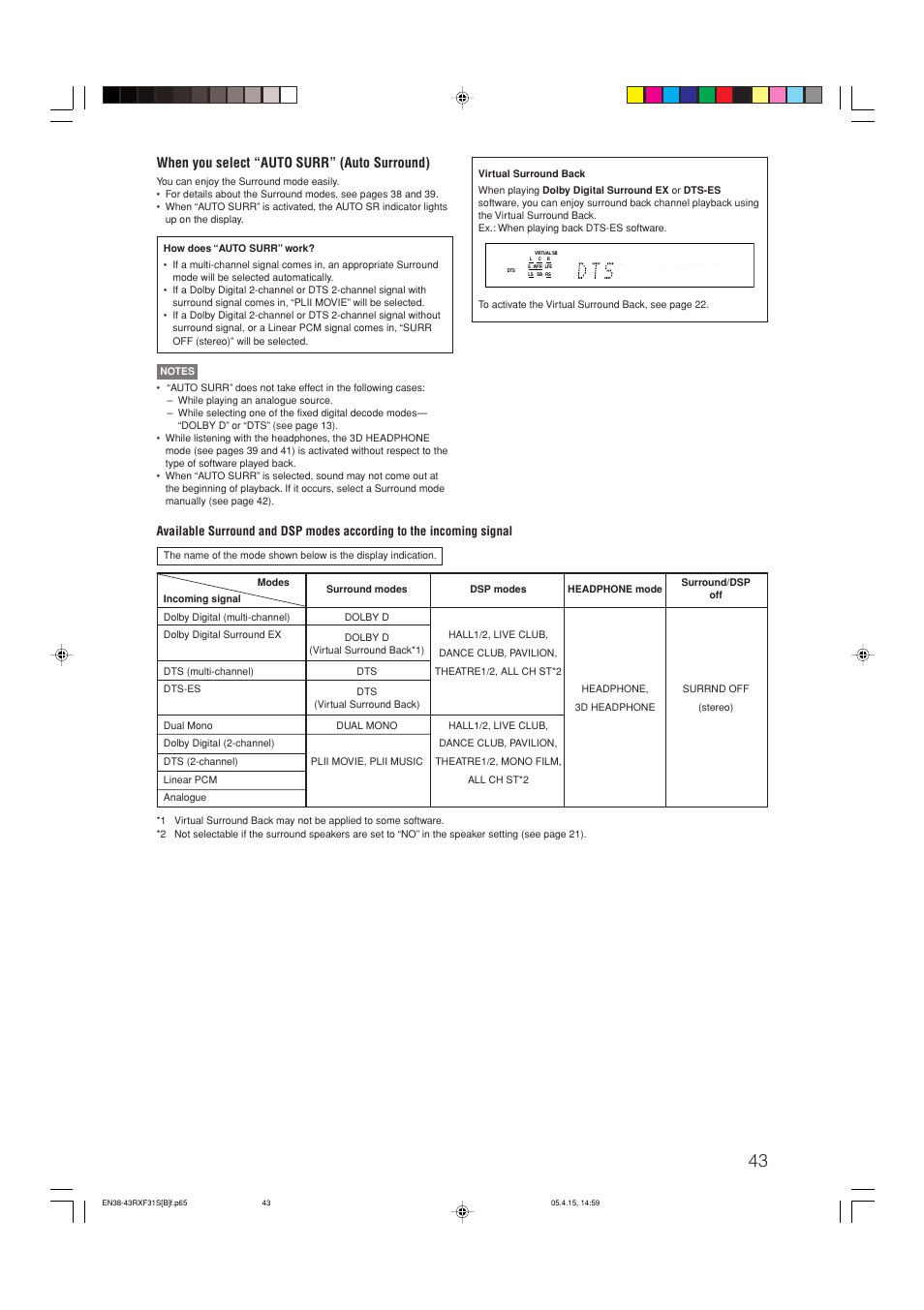 When you select “auto surr” (auto surround) | JVC LVT1306-007A User Manual | Page 47 / 55