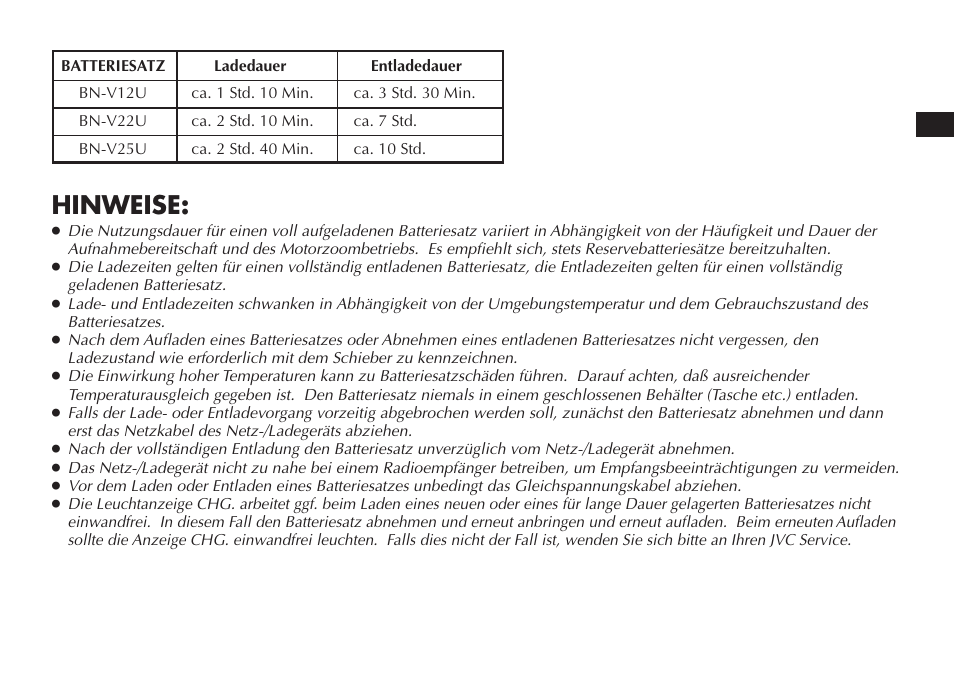 Hinweise | JVC AA V15EG User Manual | Page 11 / 64