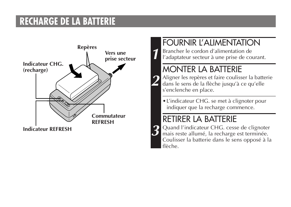 Recharge de la batterie | JVC AA V15EG User Manual | Page 16 / 64