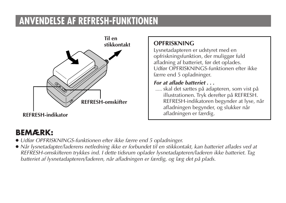 Anvendelse af refresh-funktionen, Bemærk | JVC AA V15EG User Manual | Page 42 / 64