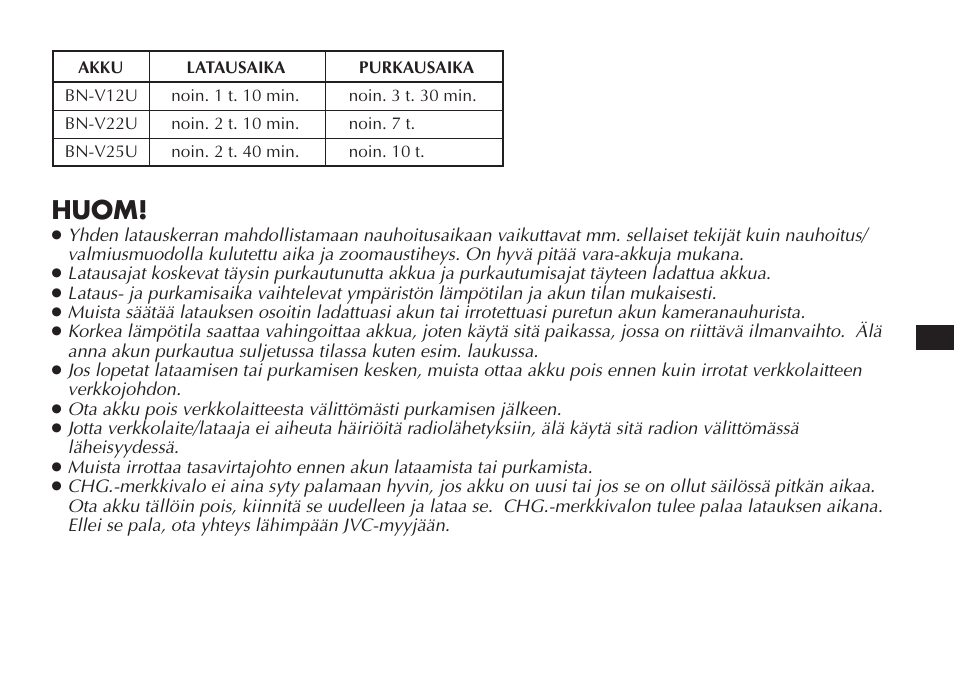 Huom | JVC AA V15EG User Manual | Page 47 / 64