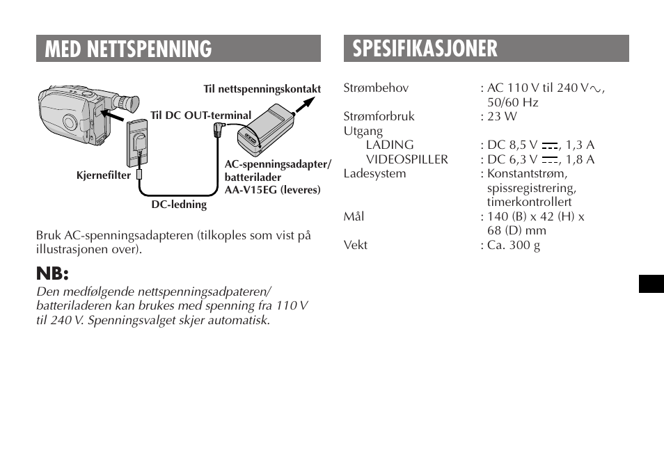 Med nettspenning spesifikasjoner | JVC AA V15EG User Manual | Page 61 / 64