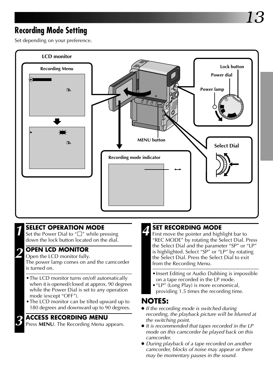 Recording mode setting | JVC 0797TOV*UN*VP User Manual | Page 13 / 84